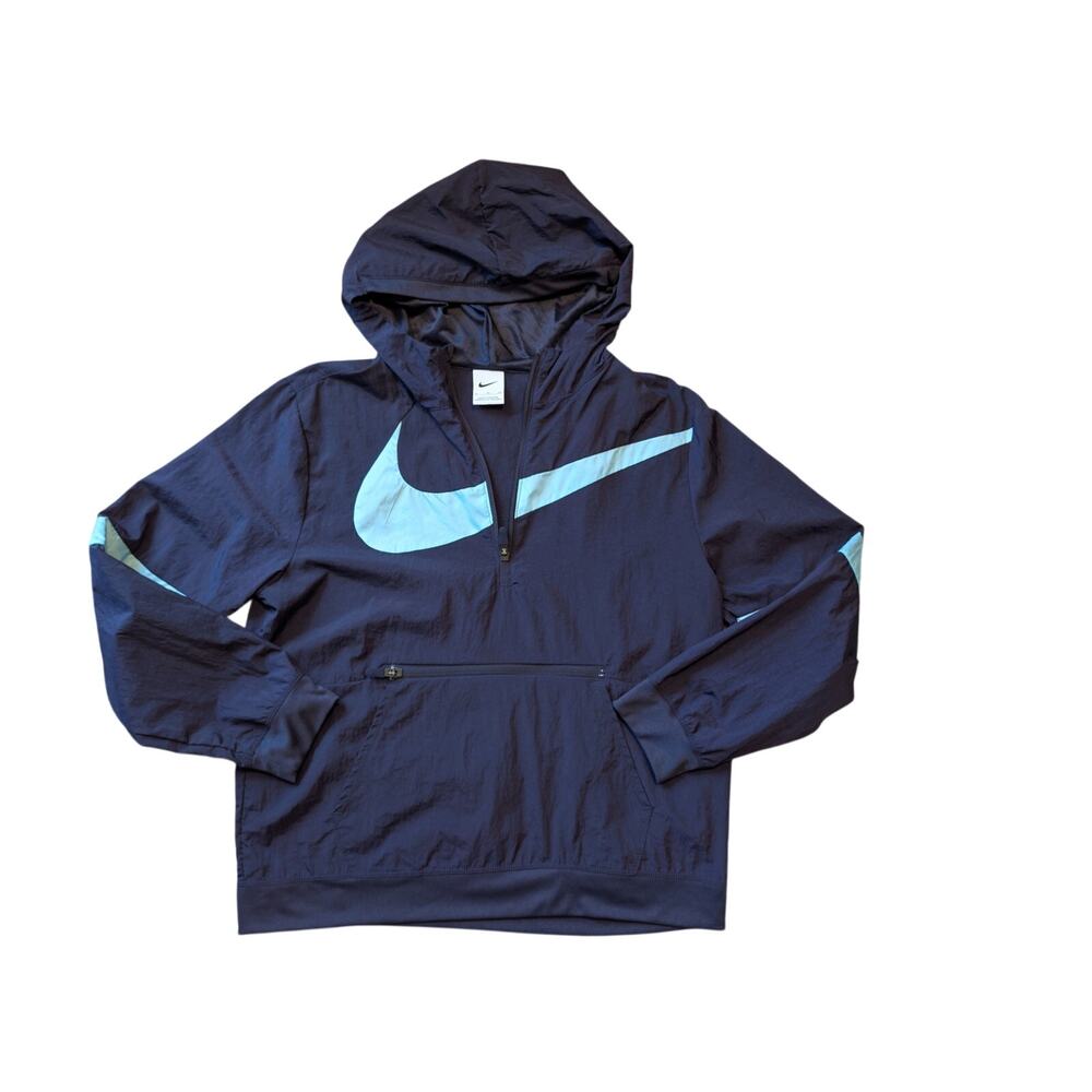 Nike Women's Navy Blue Swoosh Hooded Half Zip Lightweight Jacket Size XL
